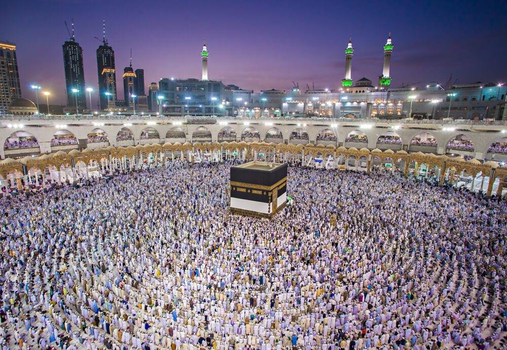 Muslims gather around the Kaaba in Makkah for Hajj and Umrah