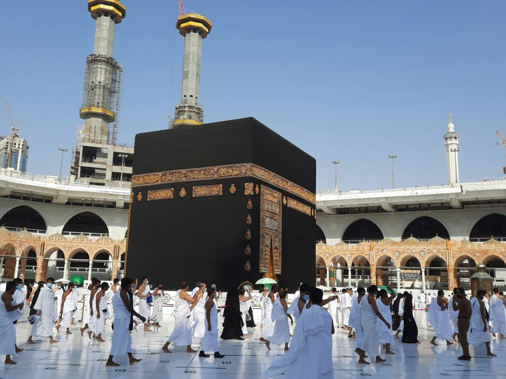 Muslims in Makkah circling the Kabaa (doing Tawaf) for Hajj, the last of the five pillars of Islam 