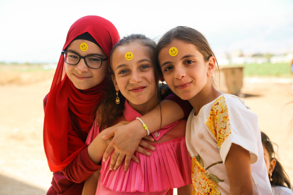 happy children (girls) and orphans in Lebanon