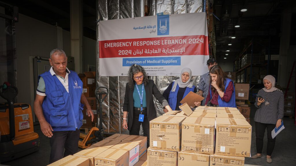 Islamic Relief staff preparing medical supplies for affected hospitals in Lebanon