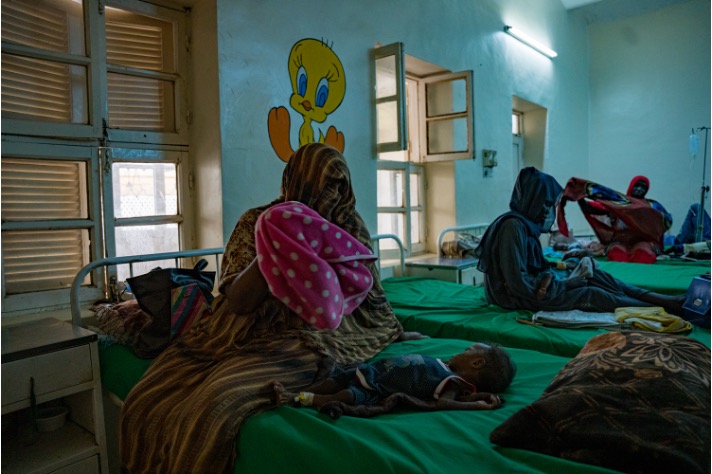 Mothers and children at the stabilisation centre in Hussein Mustafa Children's Hospital, in Sudan's Gedaref.