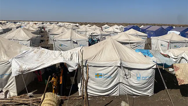 long shot of IDP tents in sudan